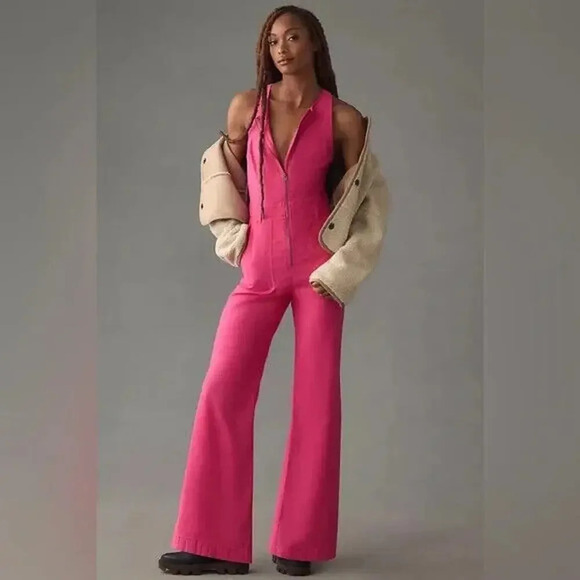 NWD Anthropologie Maeve The Naomi Workwear Jumpsuit Size 14 Pink $9E413 - Picture 1 of 16
